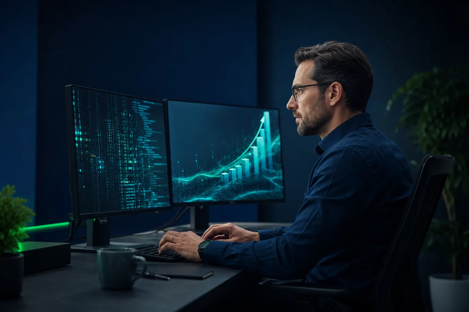 Desarrollador conectando software con crecimiento empresarial